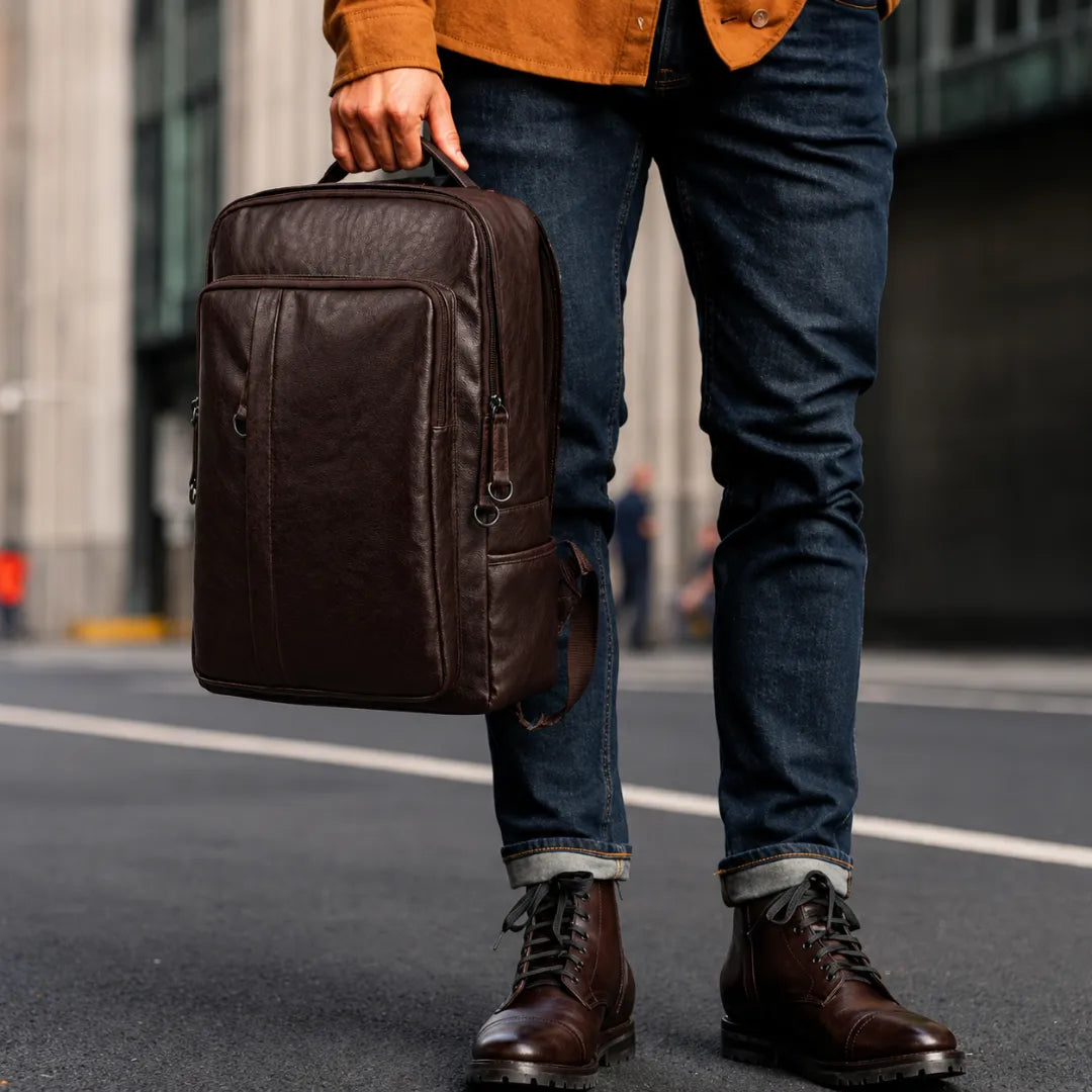 Mochila de Couro Modelo Mônaco Marrom